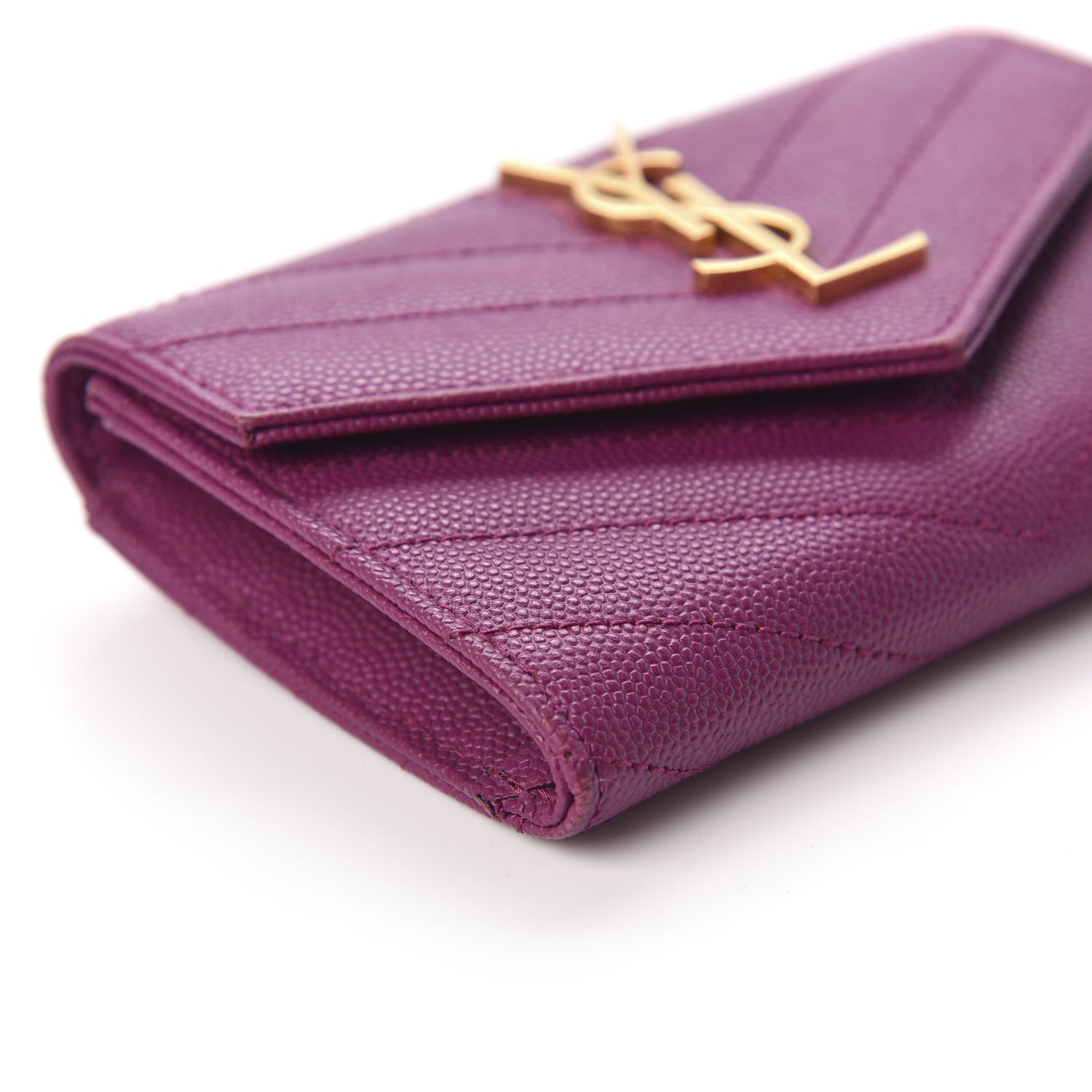 Saint Laurent Grain De Poudre Matelasse Chevron Small Monogram Envelope Wallet Dark Grape 6 of 10