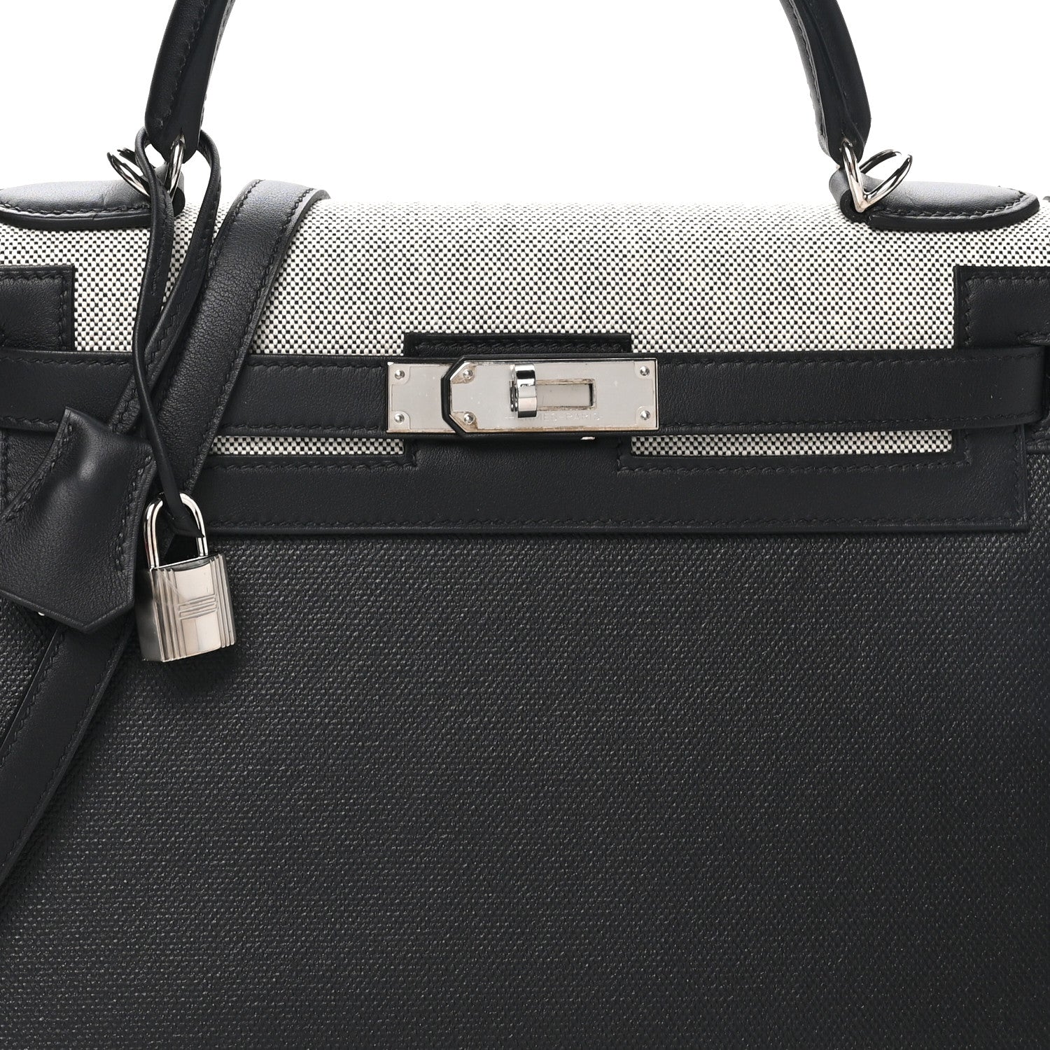 Hermes Berline Toile Swift Kelly Sellier 32 Black Ecru 8 of 10