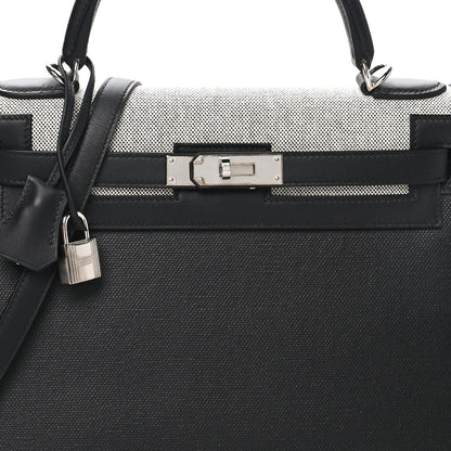 Hermes Berline Toile Swift Kelly Sellier 32 Black Ecru 8 of 10