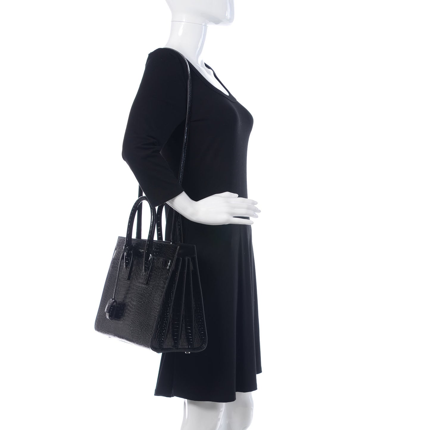 Calfskin Crocodile Embossed Small Sac de Jour Black