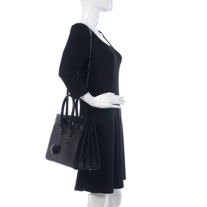 Saint Laurent Calfskin Crocodile Embossed Small Sac de Jour Black 2 of 10