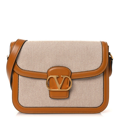 Valentino Garavani Smooth Calfskin Canvas 9to5 Shoulder Bag Natural Golden 1 of 13