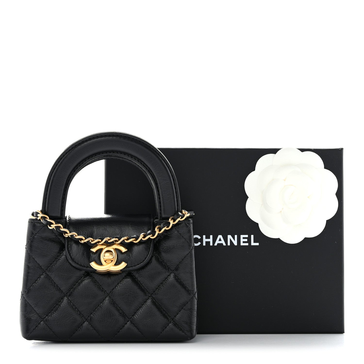 Chanel Shiny Aged Calfskin Quilted Mini Nano Kelly Shopper Black 11 of 11