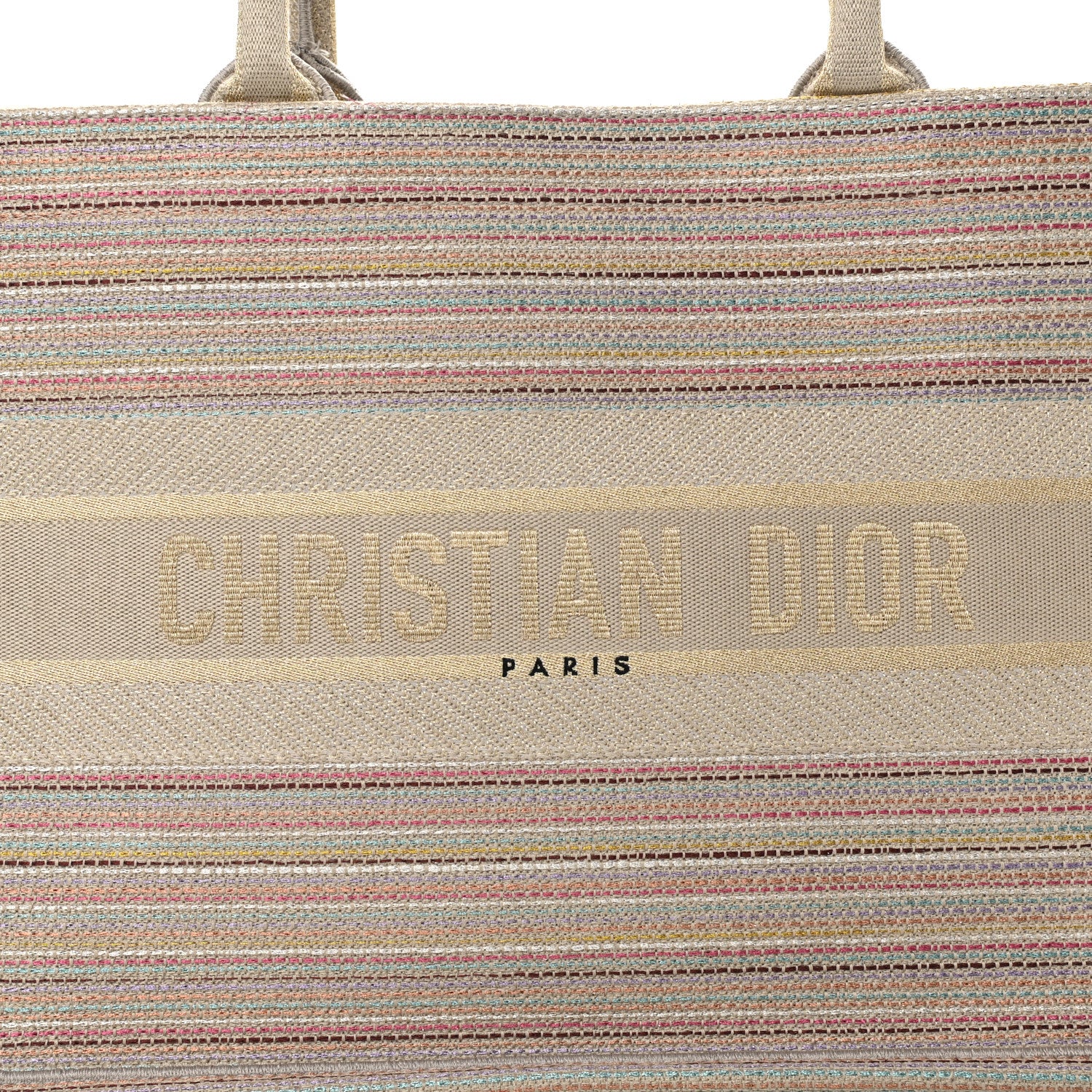 Christian Dior Canvas Embroidered Medium Stripes Book Tote Beige Multicolor 8 of 10