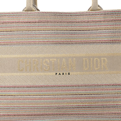 Christian Dior Canvas Embroidered Medium Stripes Book Tote Beige Multicolor 8 of 10