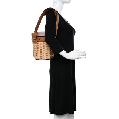 Salvatore Ferragamo Wicker Calfskin Gancini Bucket Bag Sella 2 of 9