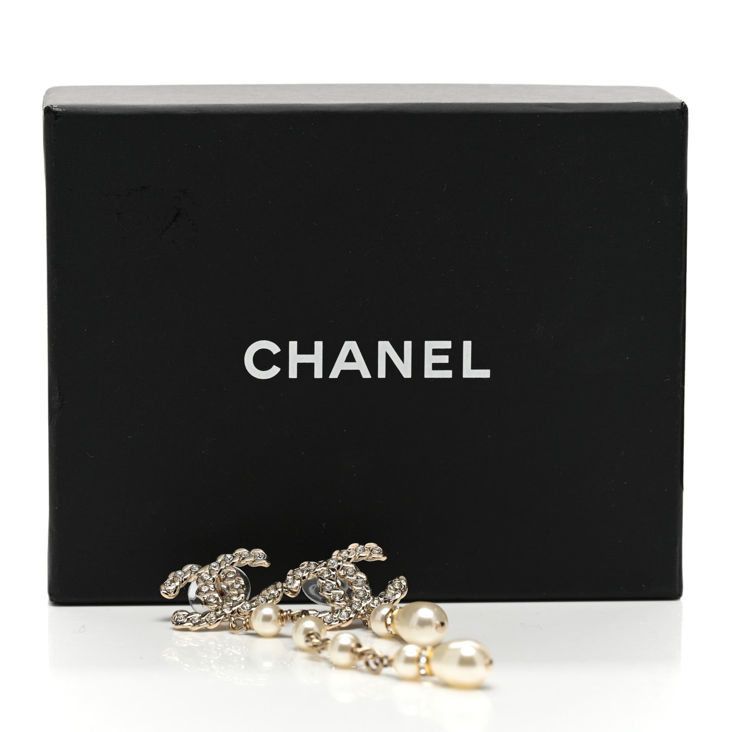Pearl Crystal CC Uneven Drop Earrings Gold