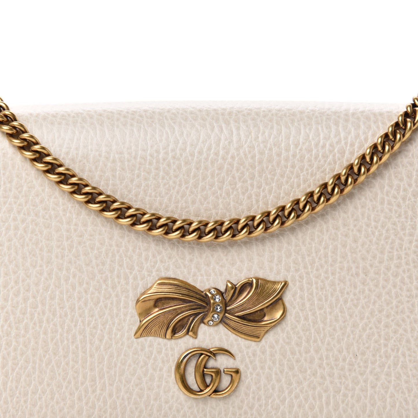 Calfskin GG Marmont Bow Chain Wallet White