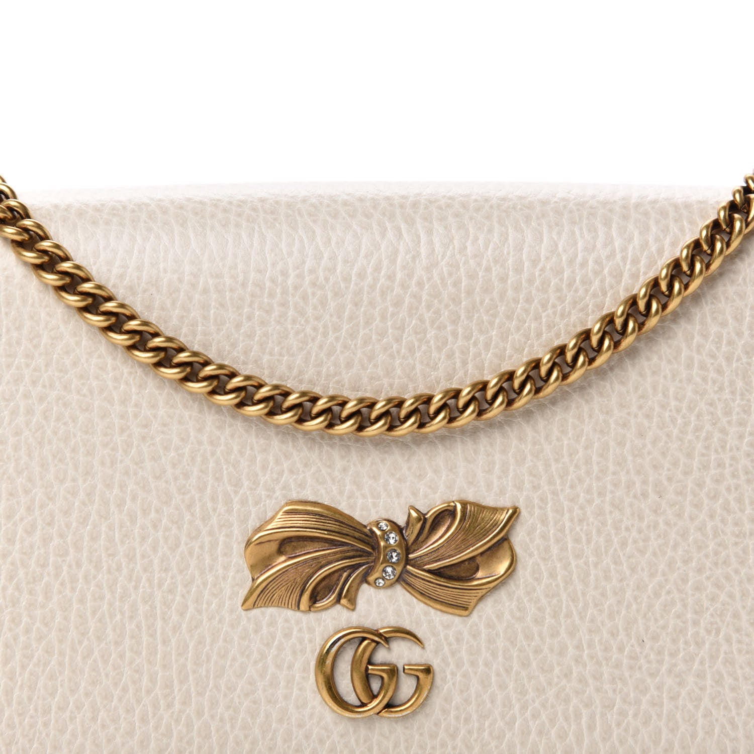 Gucci Calfskin GG Marmont Bow Chain Wallet White 11 of 11
