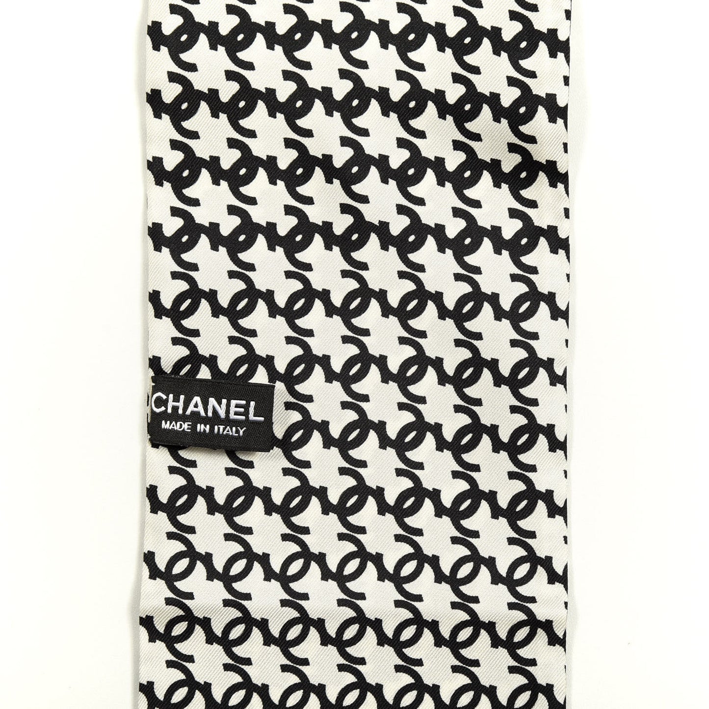 Silk Twill Houndstooth Slim Bandeau Scarf Black Ecru