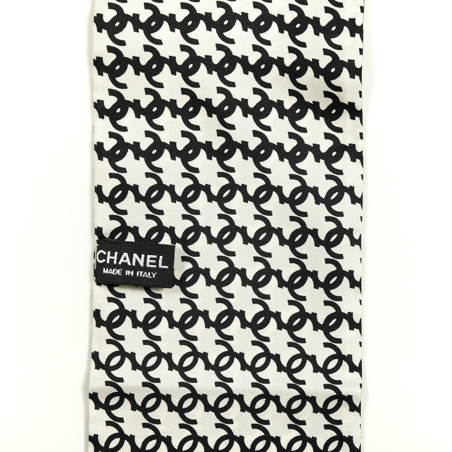 Chanel Silk Twill Houndstooth Slim Bandeau Scarf Black Ecru 2 of 3