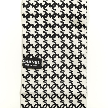 Chanel Silk Twill Houndstooth Slim Bandeau Scarf Black Ecru 2 of 3
