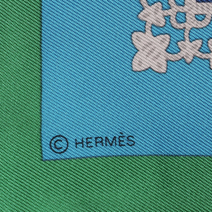 Hermes Silk Mousseline Brins D Or 90 Scarf Emeraude Blanc Bleu 5 of 7