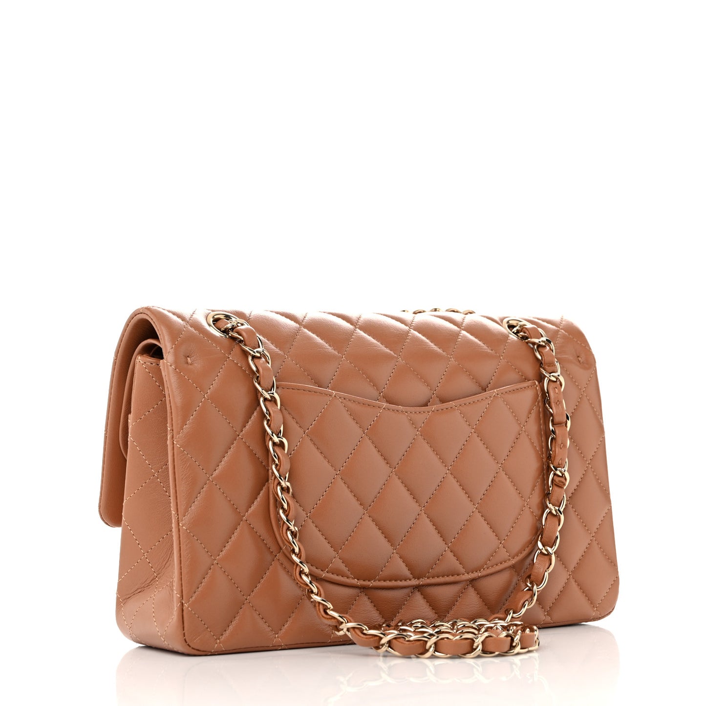 Lambskin Quilted Medium Double Flap Brown
