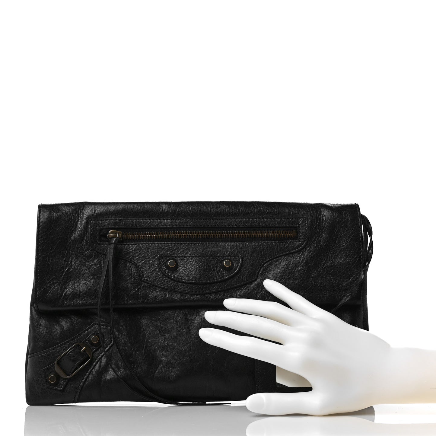 Agneau Classic Hardware Envelope Clutch Black