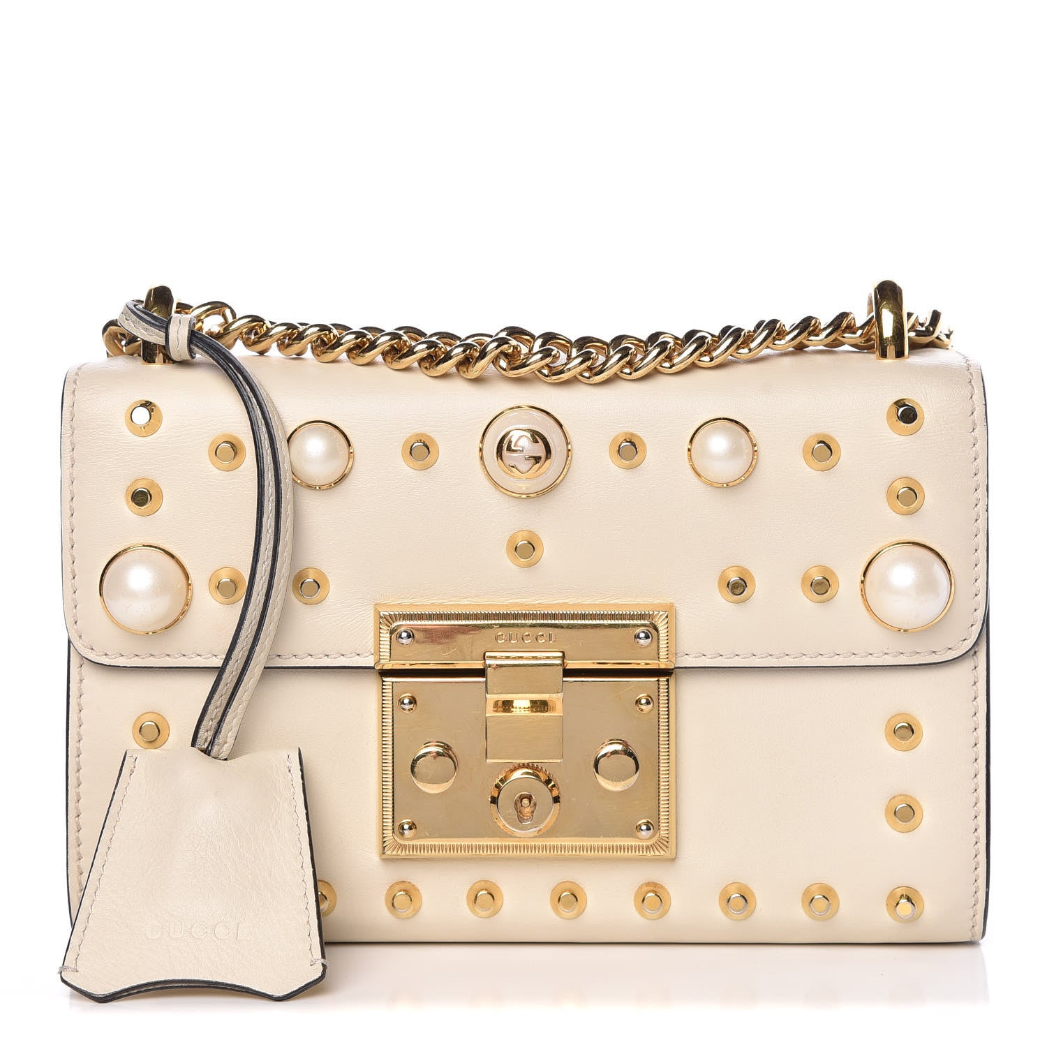 Gucci Calfskin Studded Small Padlock Shoulder Bag White 1 of 10