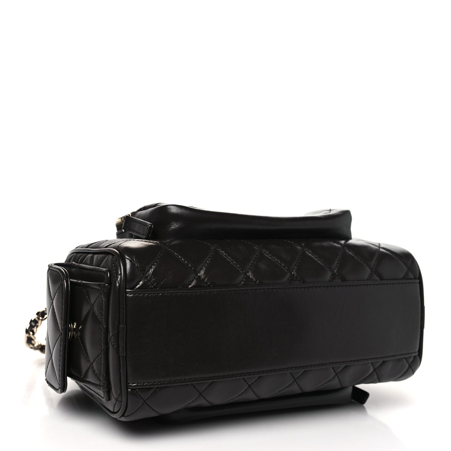 Shiny Crumpled Lambskin Quilted Medium Preppy Pocket Camera Case Dark Brown