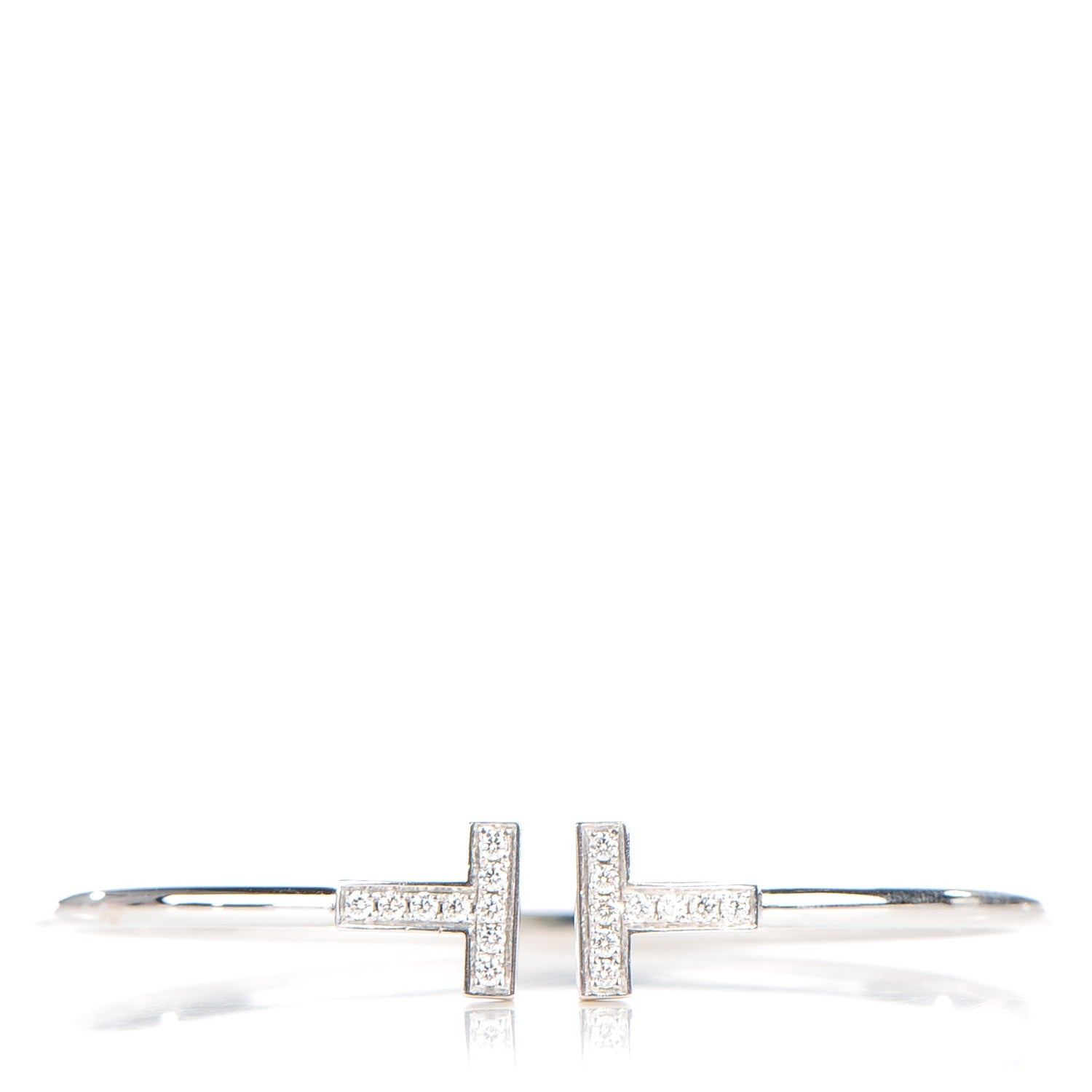 Tiffany 18K White Gold Diamond T Wire Bracelet 1 of 5