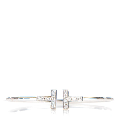 Tiffany 18K White Gold Diamond T Wire Bracelet 1 of 5