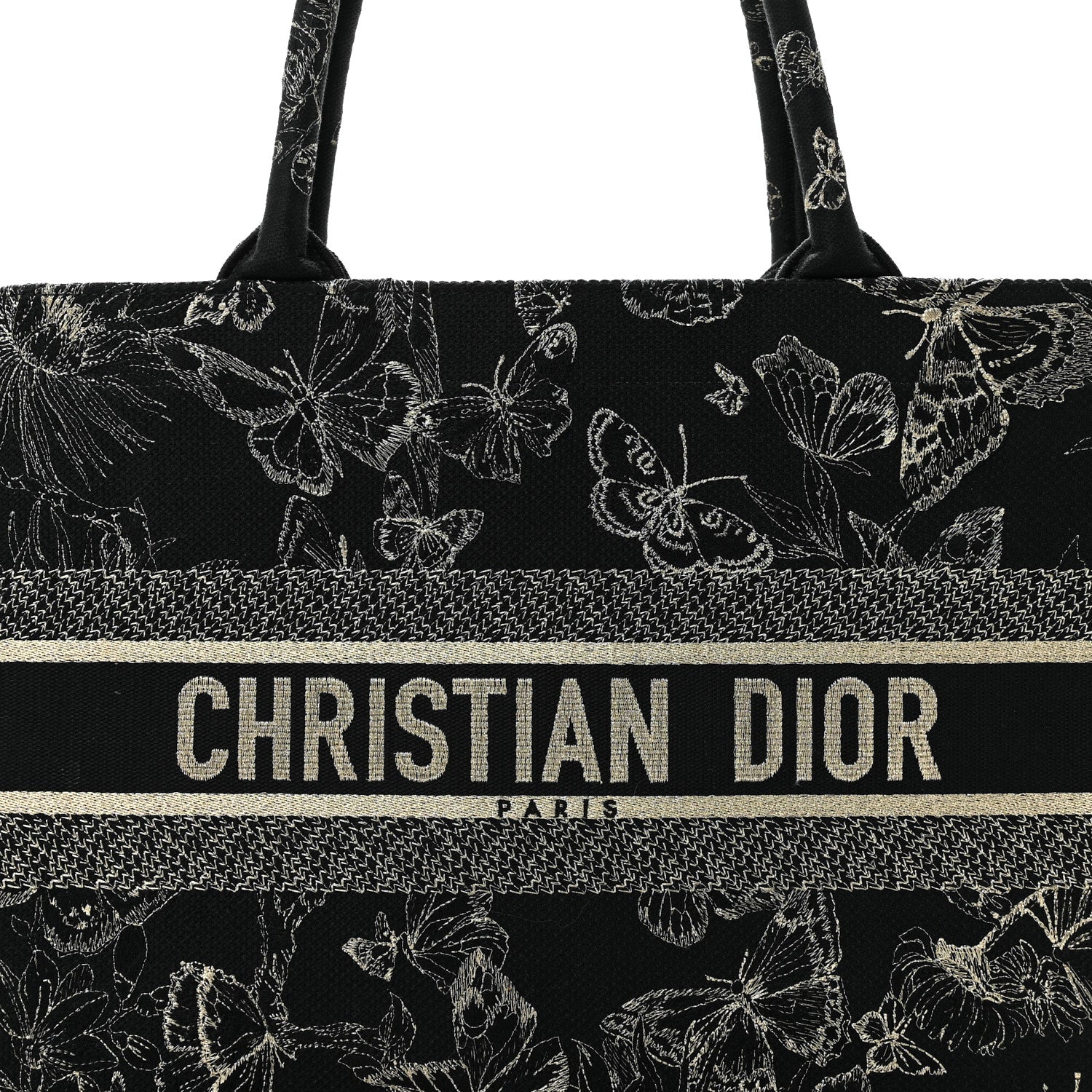 Christian Dior Canvas Embroidered Medium New York Butterfly Book Tote Black 8 of 12