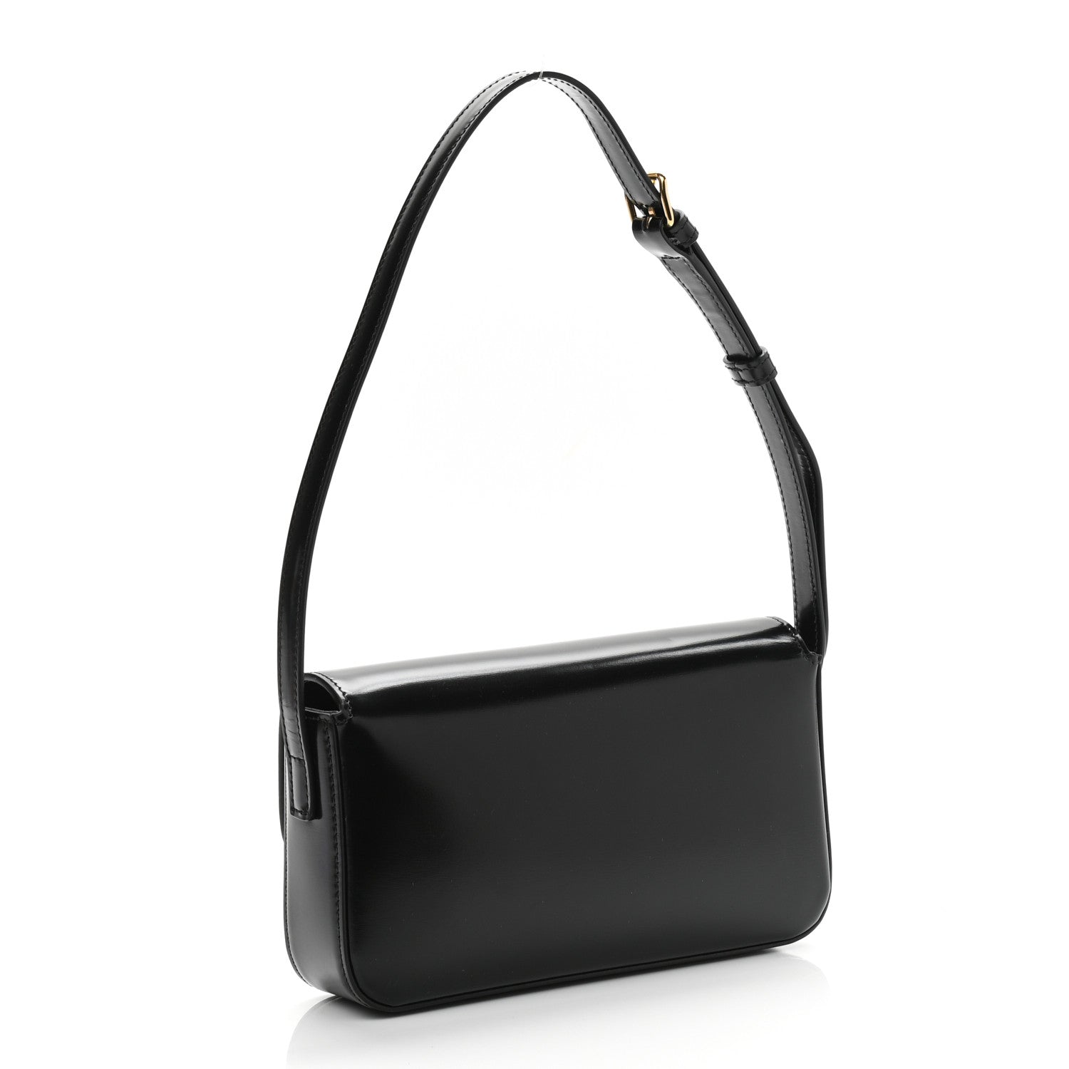 Celine Shiny Calfskin Triomphe Shoulder Bag Black 2 of 10