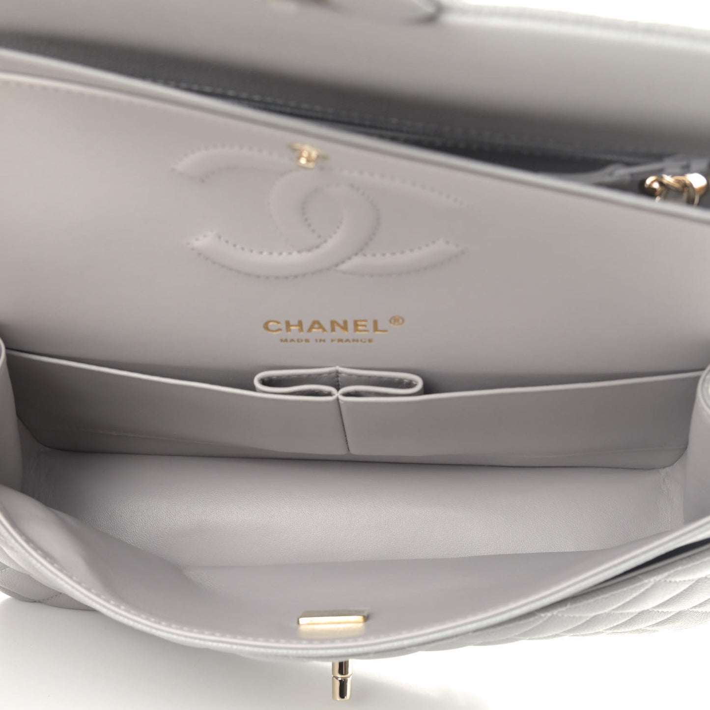 Caviar Quilted Medium Double Flap Grey