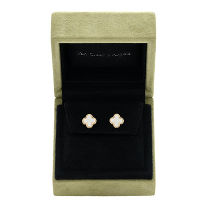 Van Cleef & Arpels 18K Yellow Gold Mother of Pearl Sweet Alhambra Earrings 5 of 5