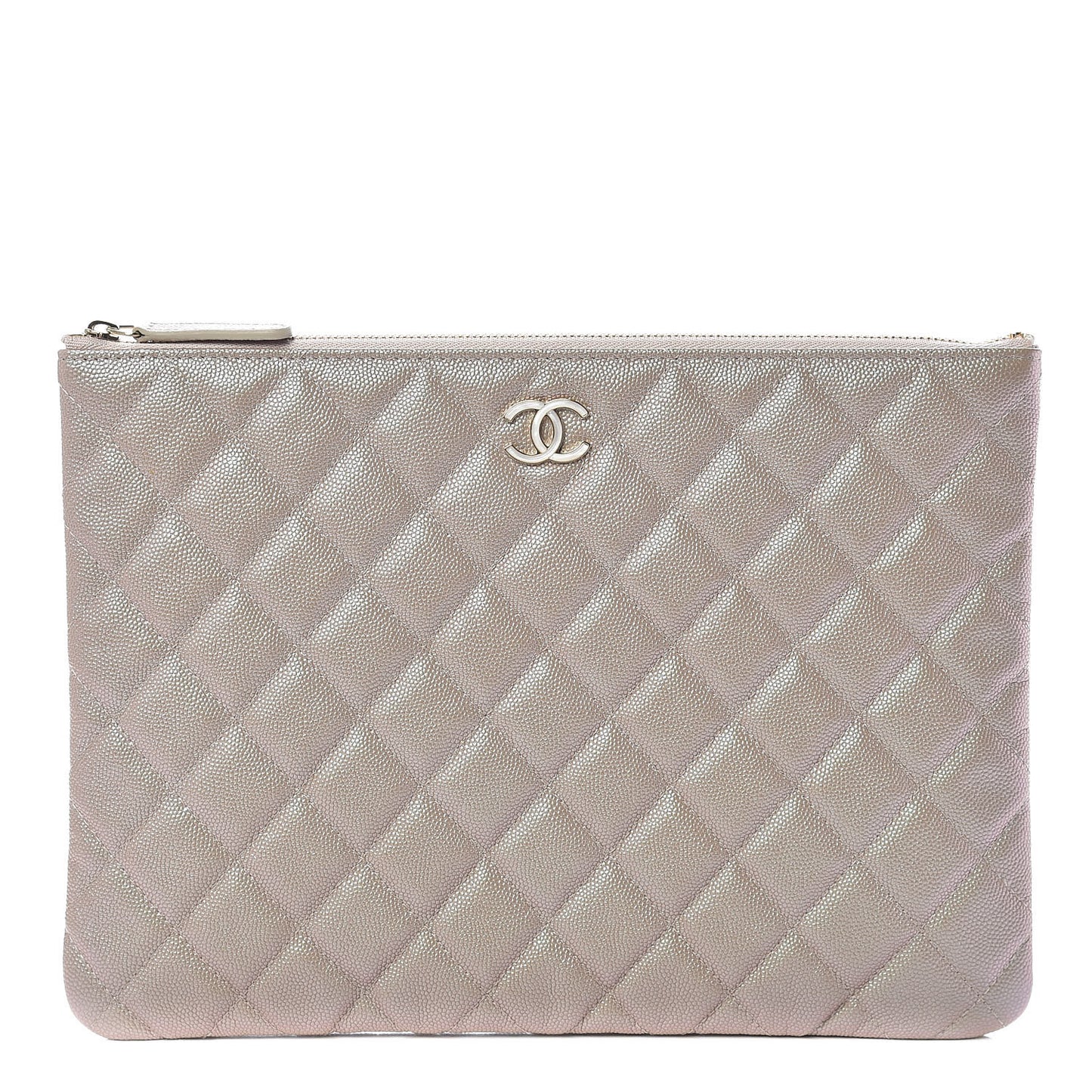 Iridescent Caviar Quilted Medium Cosmetic Case Beige