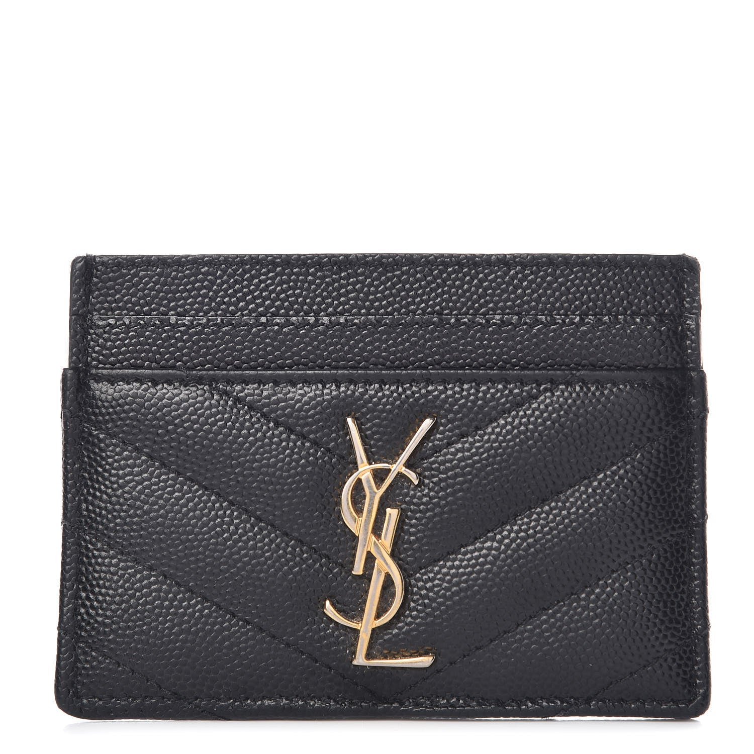 Saint Laurent Grain De Poudre Matelasse Chevron Monogram Credit Card Case Black 1 of 9