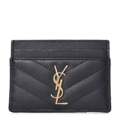 Saint Laurent Grain De Poudre Matelasse Chevron Monogram Credit Card Case Black 1 of 9