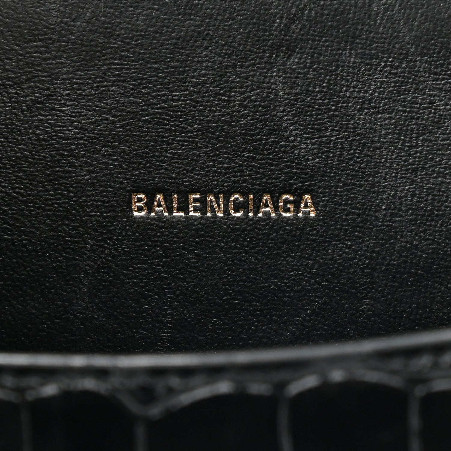 Balenciaga Shiny Calfskin Crocodile Embossed Hourglass Top Handle Bag XS Black 5 of 9