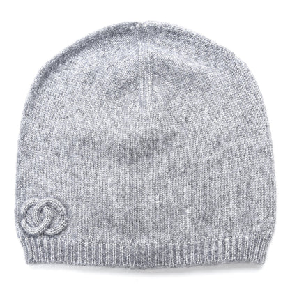 Chanel Cashmere Blend CC Beanie Hat Grey 1 of 5