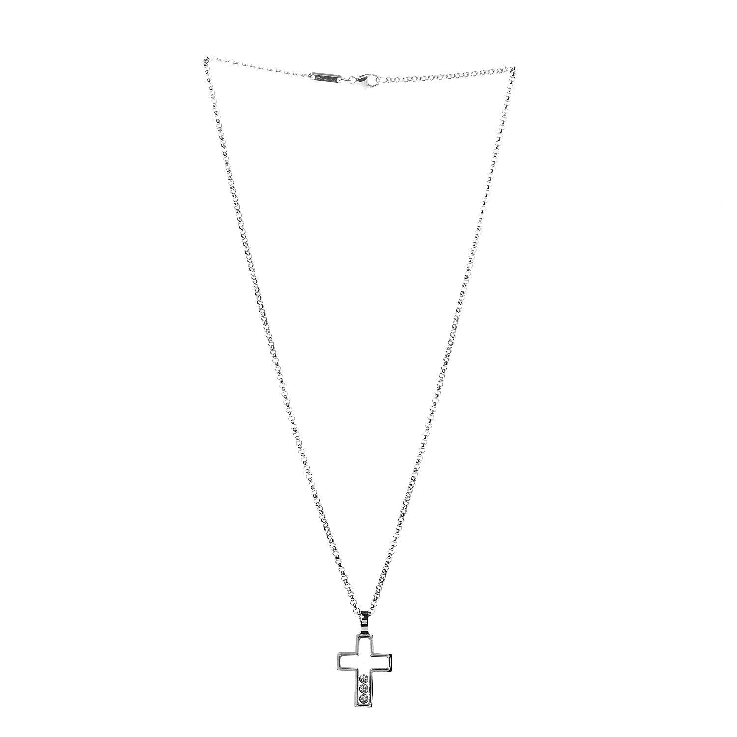Chopard 18K White Gold 3 Happy Diamonds Cross Pendant Necklace 3 of 5
