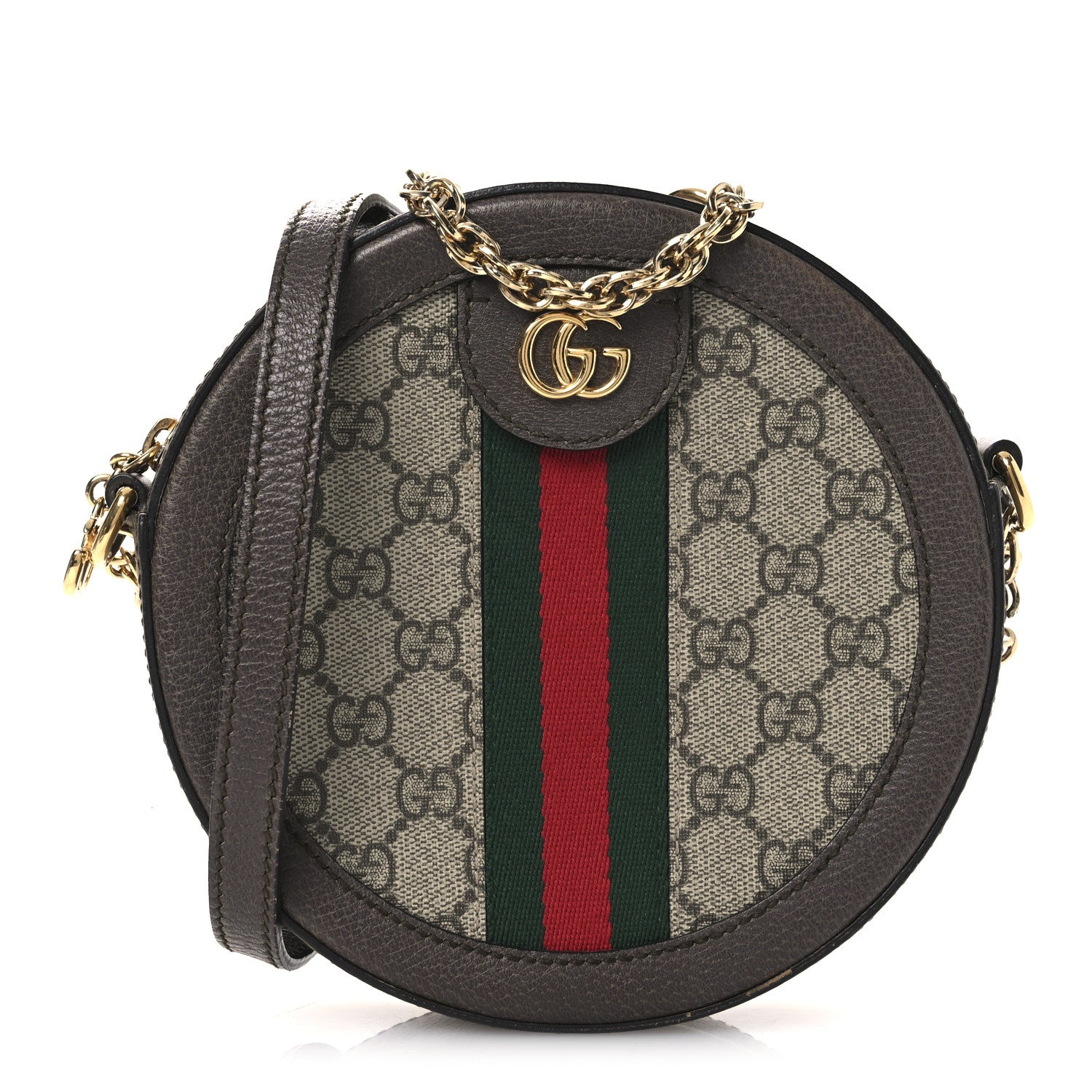 Gucci GG Supreme Monogram Web Mini Ophidia Round Shoulder Bag Brown 1 of 13