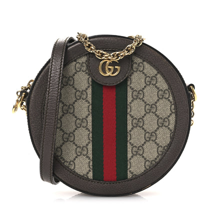Gucci GG Supreme Monogram Web Mini Ophidia Round Shoulder Bag Brown 1 of 13