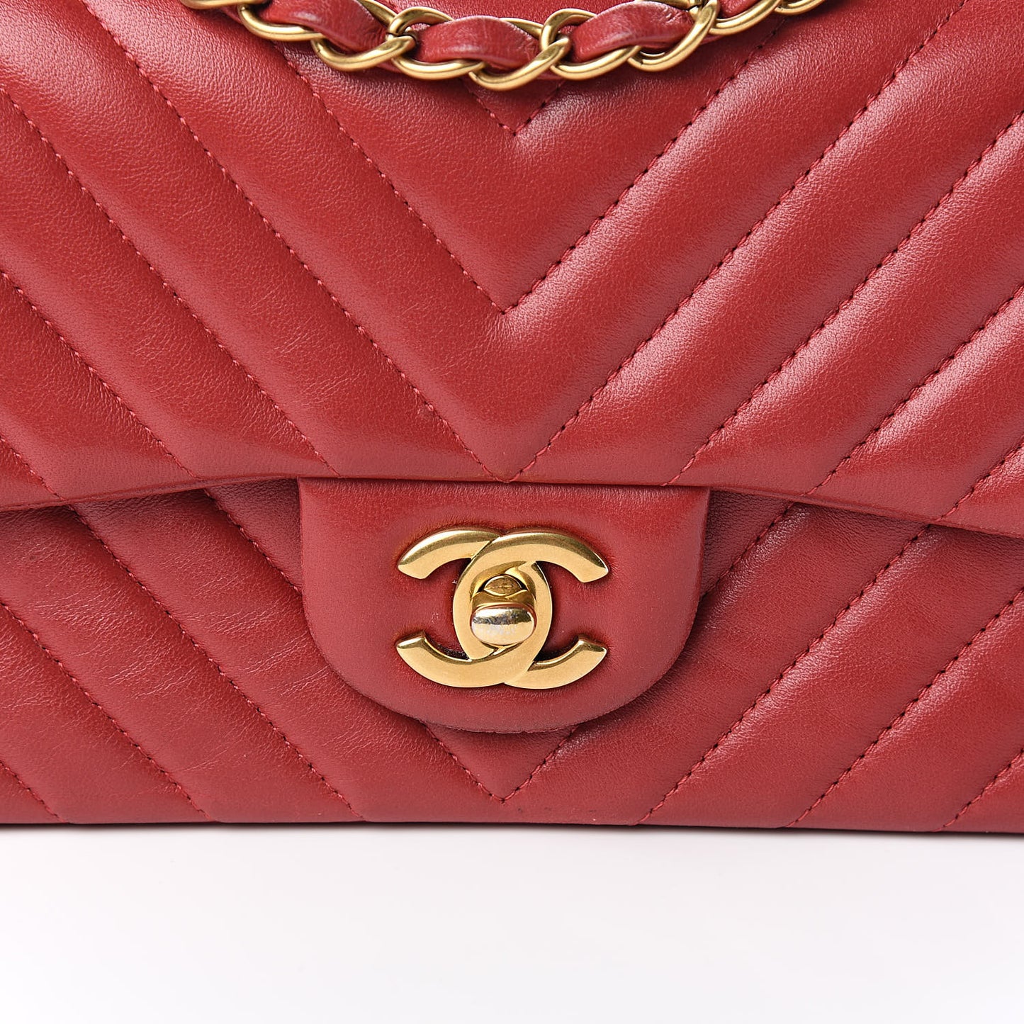 Lambskin Chevron Quilted Mini Rectangular Flap Red