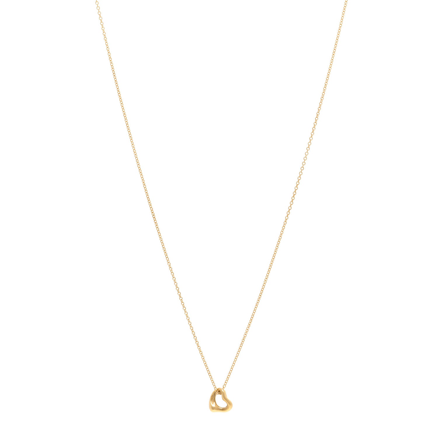 Tiffany 18K Yellow Gold 7mm Elsa Peretti Open Heart Pendant Necklace 1 of 4