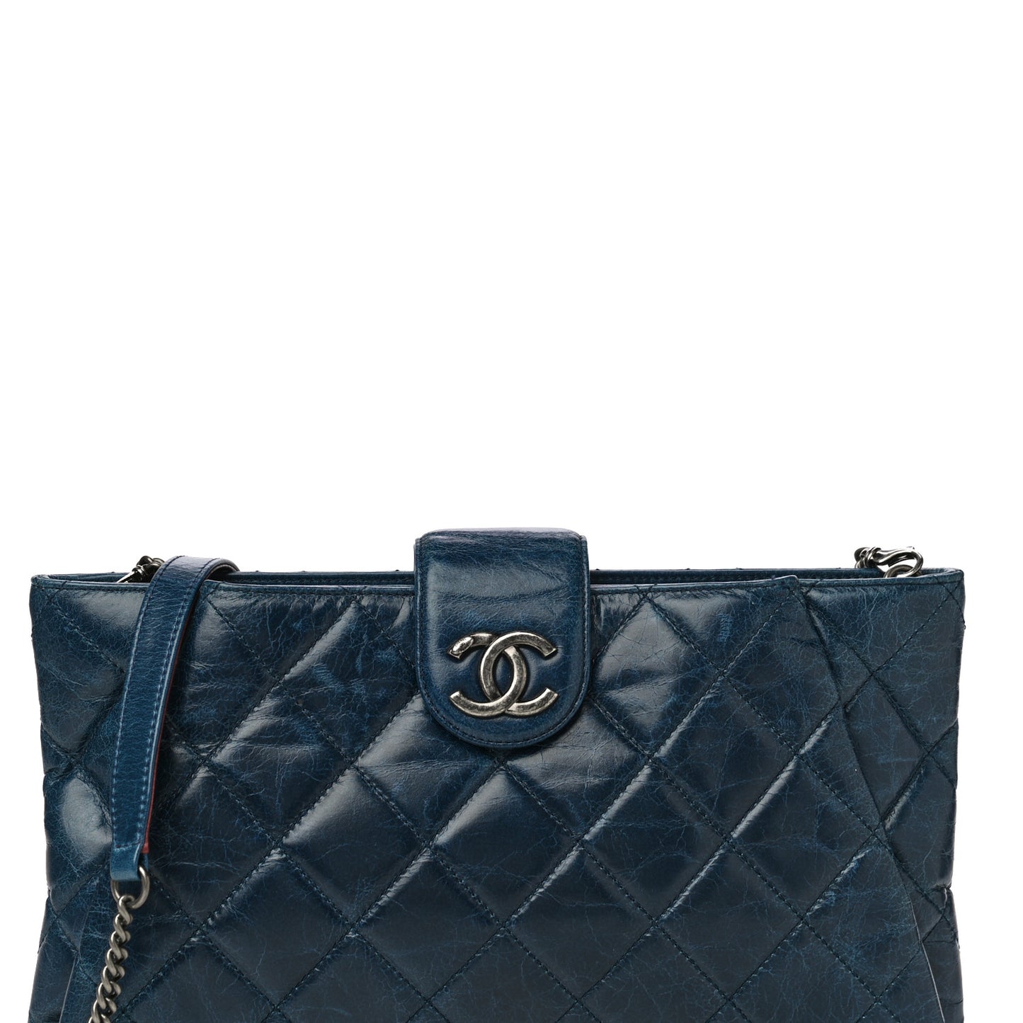 Aged Calfskin Quilted Zip Clutch Blue