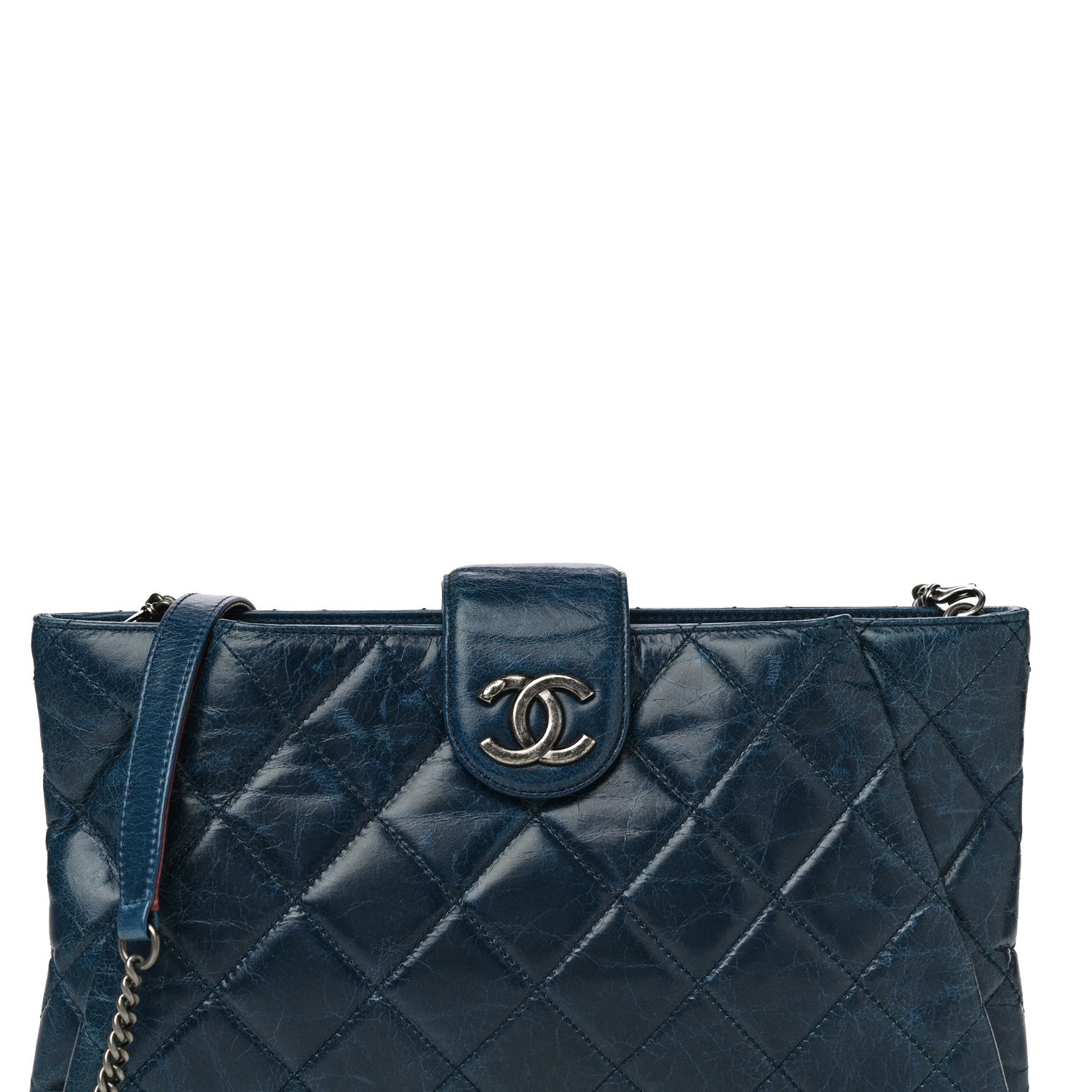 Chanel Aged Calfskin Quilted Zip Clutch Blue 8 of 24