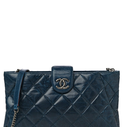 Chanel Aged Calfskin Quilted Zip Clutch Blue 8 of 24