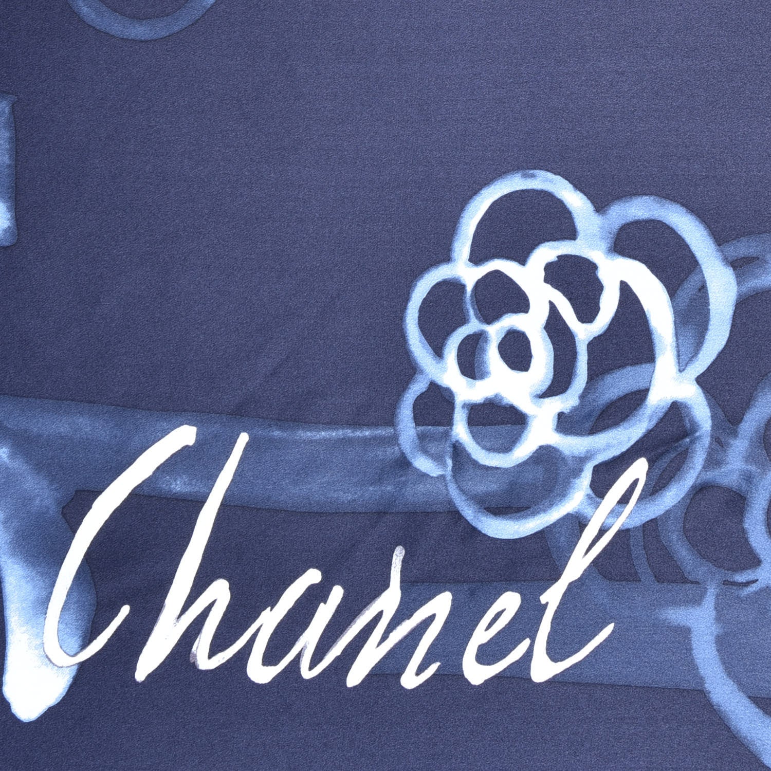 Chanel Silk Logo Camellia Square Scarf Navy Blue 2 of 4