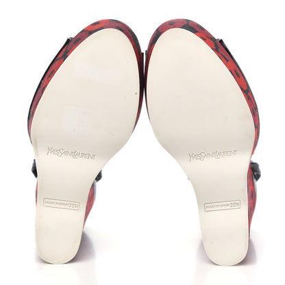 Saint Laurent Patent Canvas Riviera Platform Wedge Sandals 35.5 Black Multicolor 5 of 7