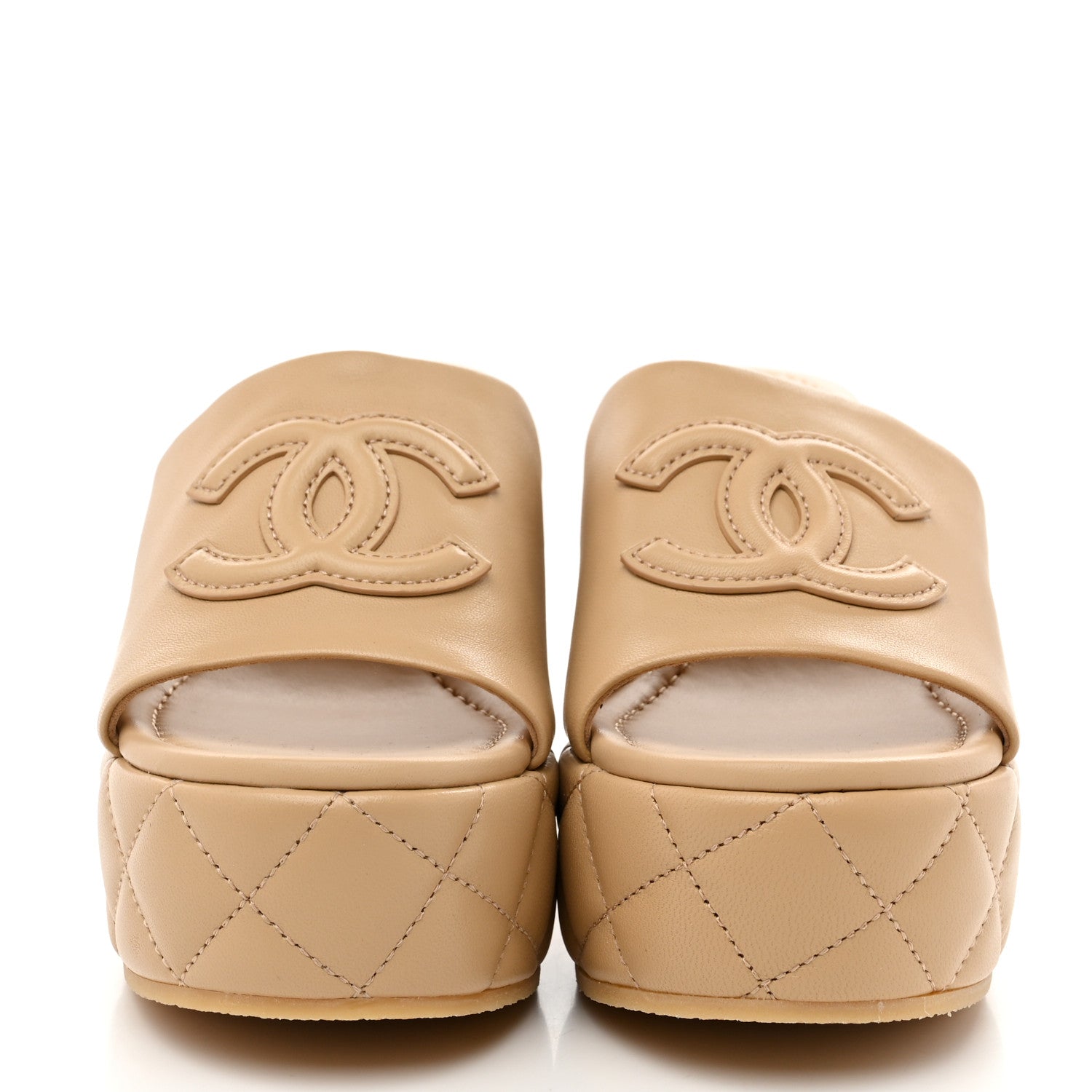 Chanel Lambskin Quilted CC Platform Mules 37.5 Beige 3 of 10