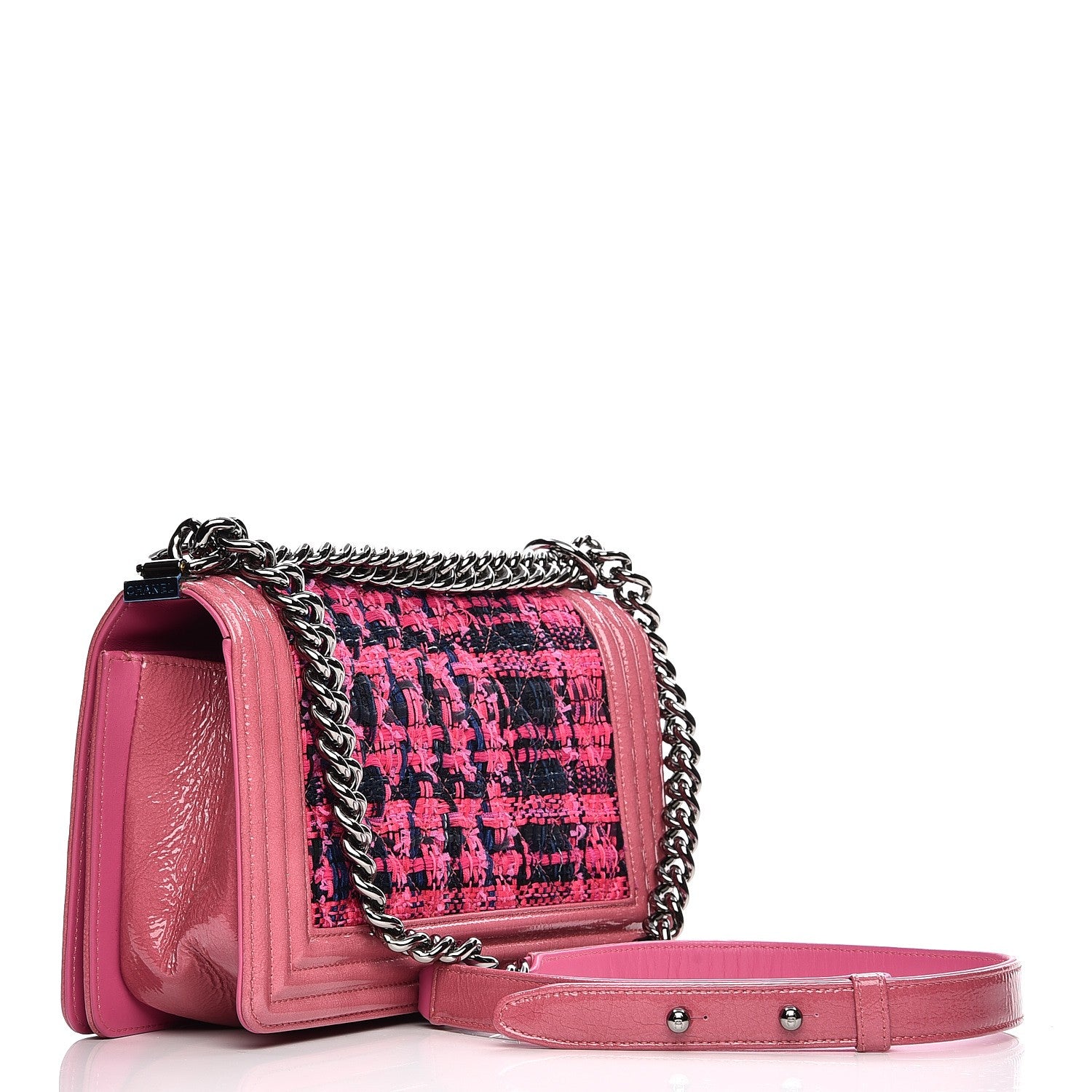 Chanel Patent Tweed Medium Boy Flap Fuchsia 3 of 8