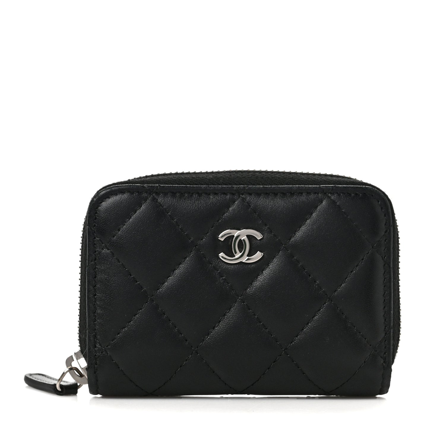 Lambskin Quilted Zip Coin Purse Black