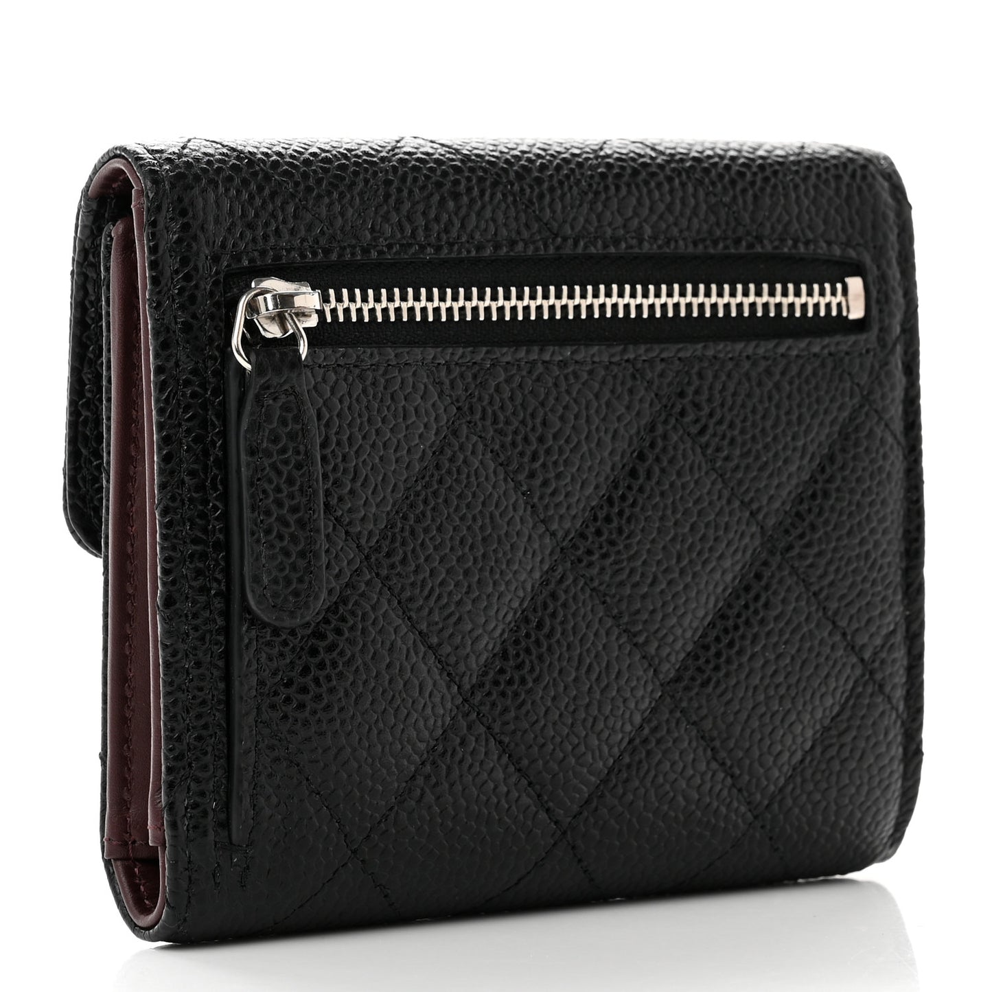 Caviar Quilted Compact Flap Wallet Black