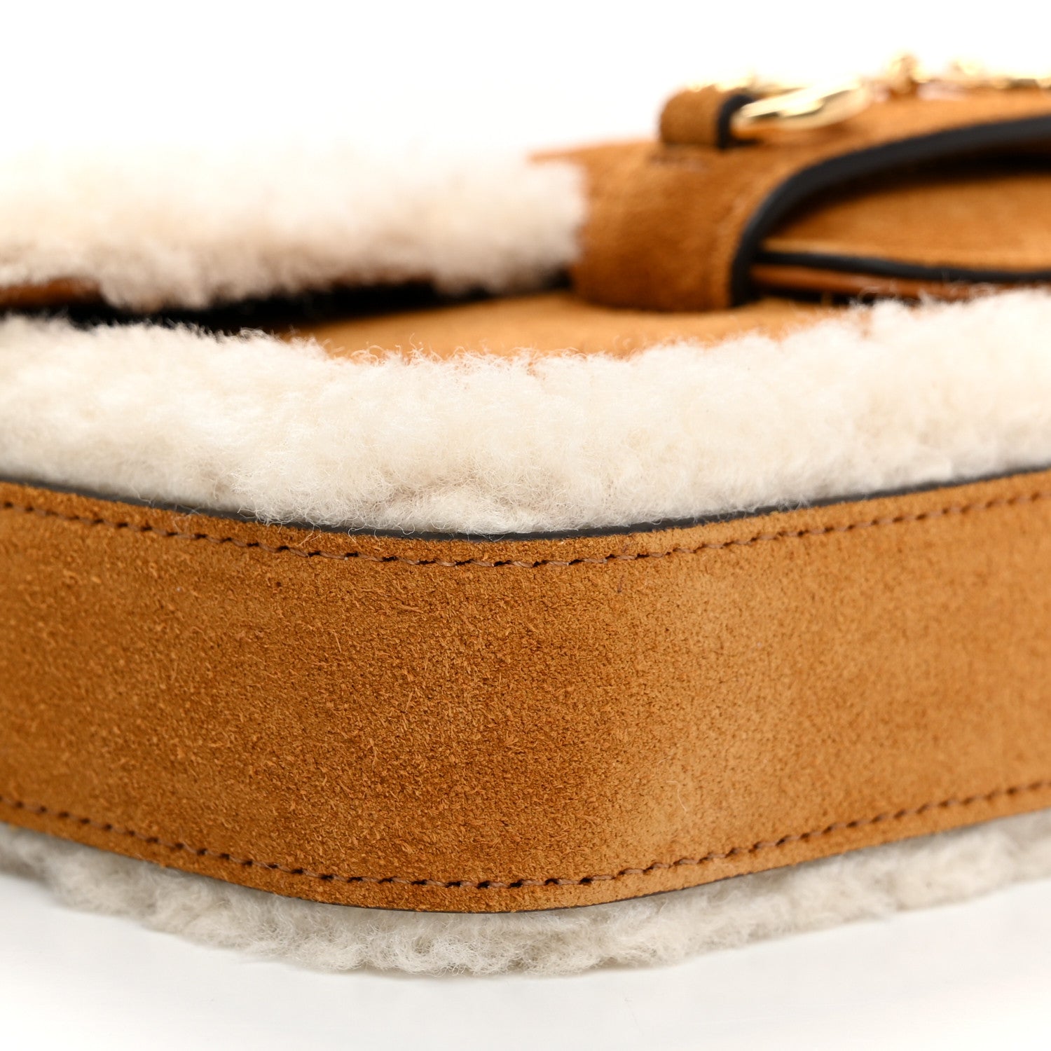 Gucci Suede Shearling Horsebit Mini 1955 Shoulder Bag Honey Beige Milk 11 of 13