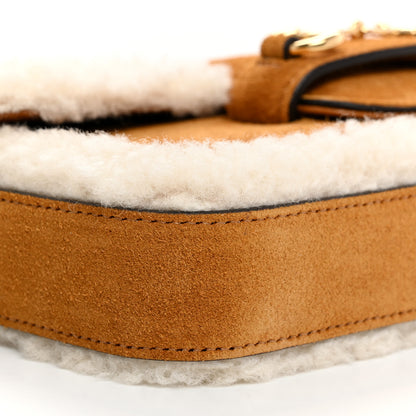 Gucci Suede Shearling Horsebit Mini 1955 Shoulder Bag Honey Beige Milk 11 of 13
