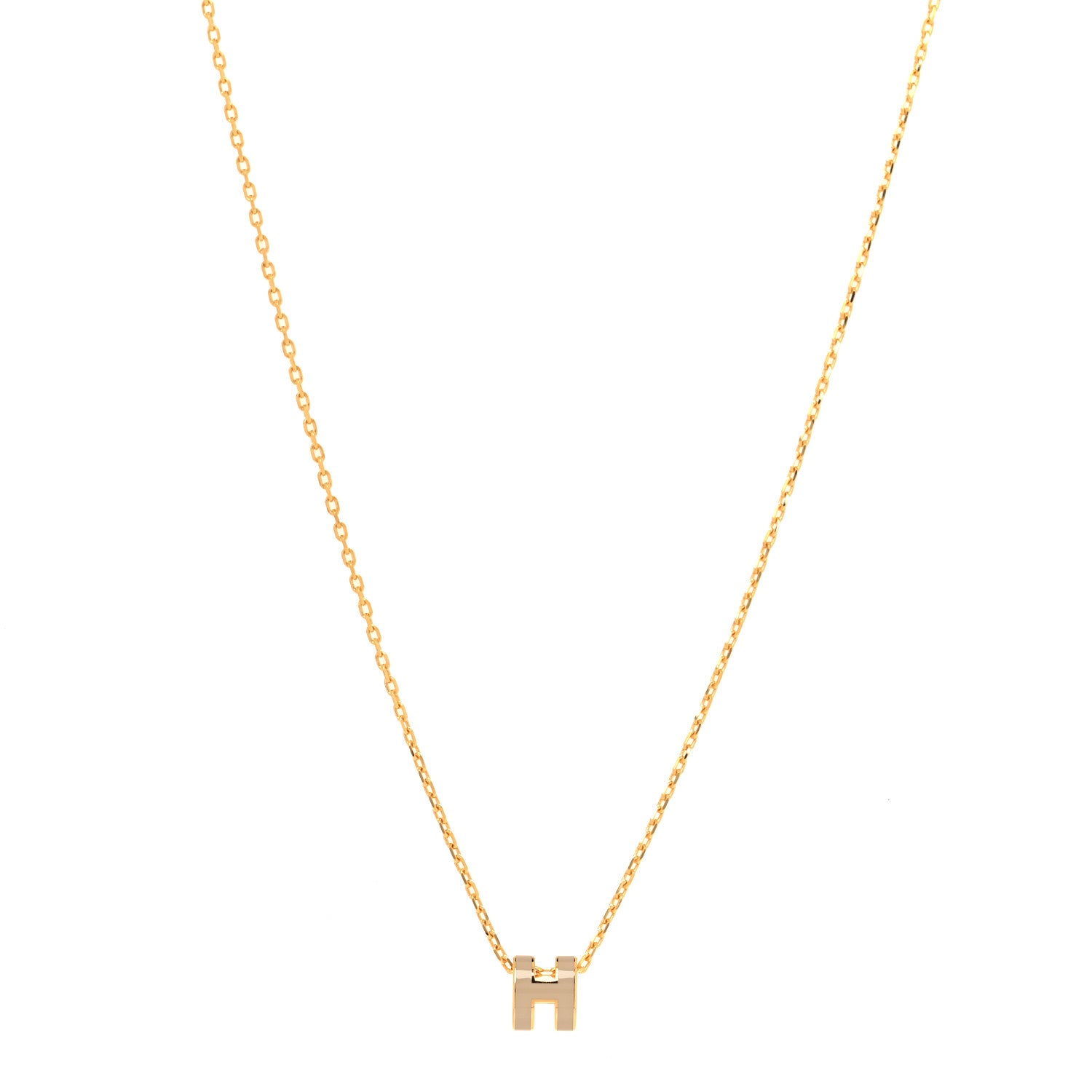 Hermes Lacquered Gold Mini Pop H Pendant Necklace Marron Glace 1 of 6