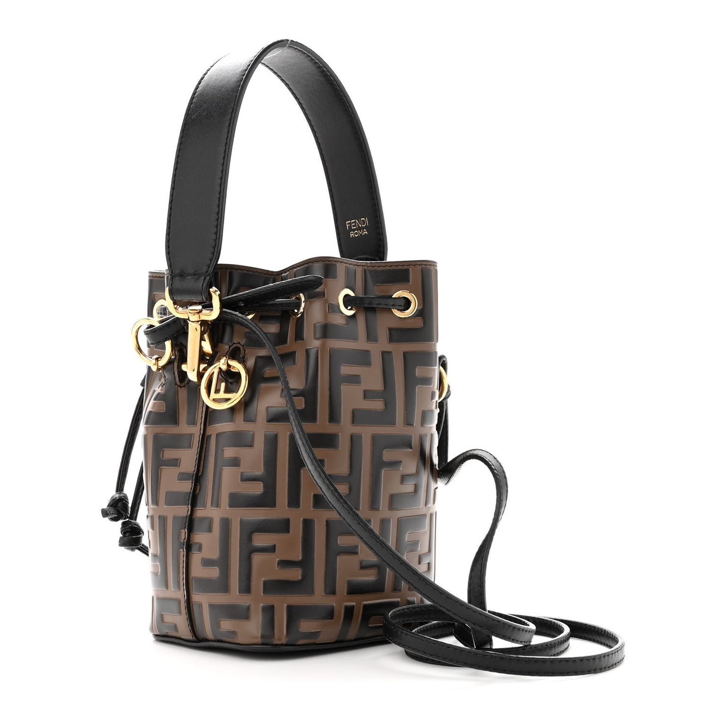Vitello Liberty F is Fendi Bi-Color FF 1974 Embossed Mini Mon Tresor Bucket Bag Maya Black